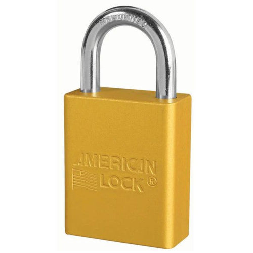 A Safety Padlock with a brass rectangular body and a chrome-plated shackle, embossed with 