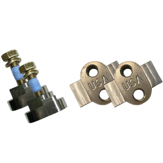 Twist Nut Bundle includes (2) Twist Nuts and (2) Universal Container Nuts, as well as bolts and lock washers. The twist nuts are depicted assembled with bolts and washers, while the universal container nuts are displayed separately. 