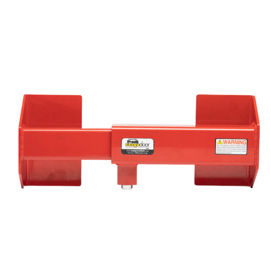 A vivid red HD Cargo Door Lock from Container Nut sits against a white background. It features a sturdy, rectangular metal body with symmetrical protrusions on either side. A label in the center reads 